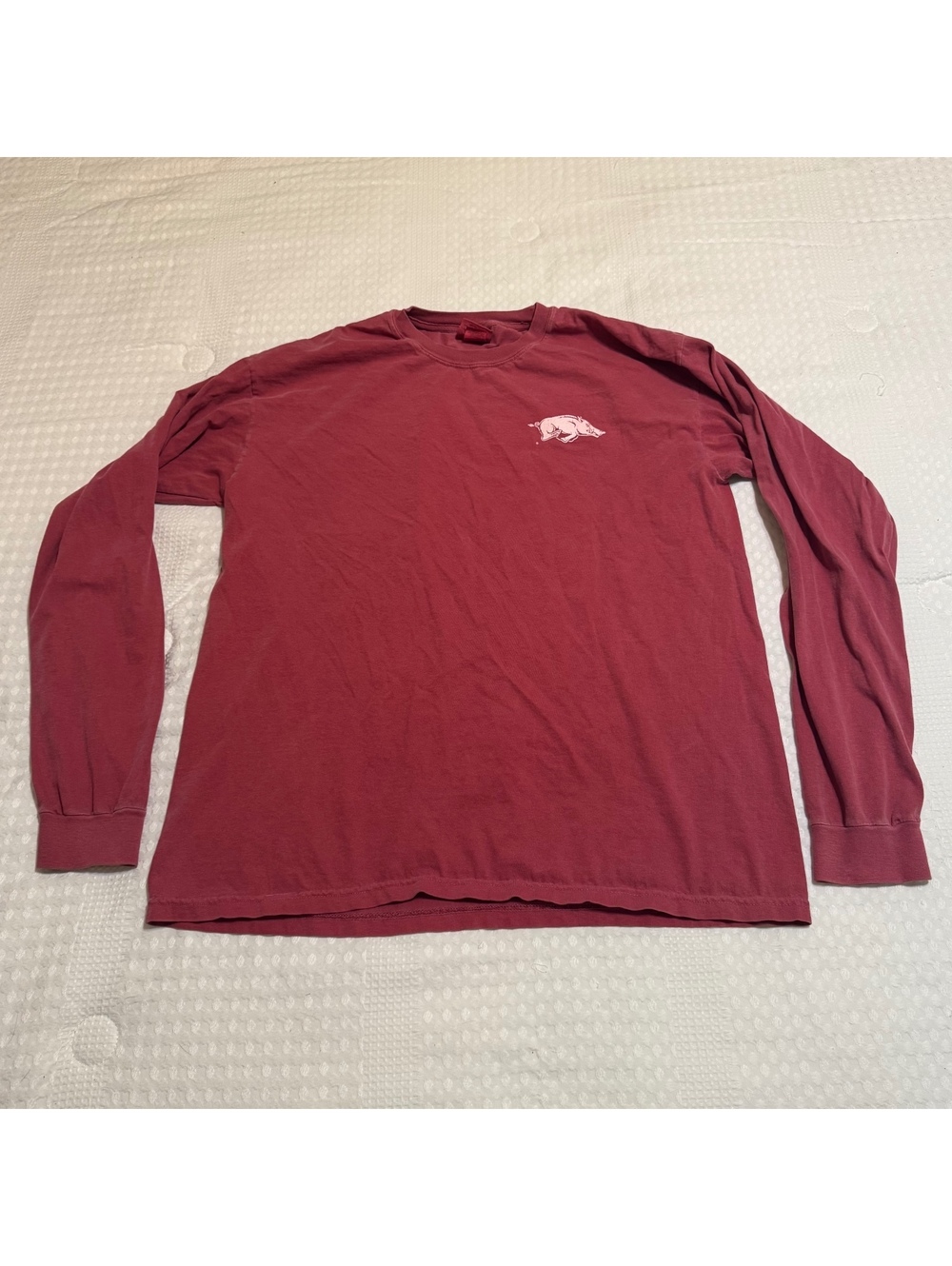Arkansas Razorbacks Long Sleeve Shirt Maroon Hog Logo Graphic Back L